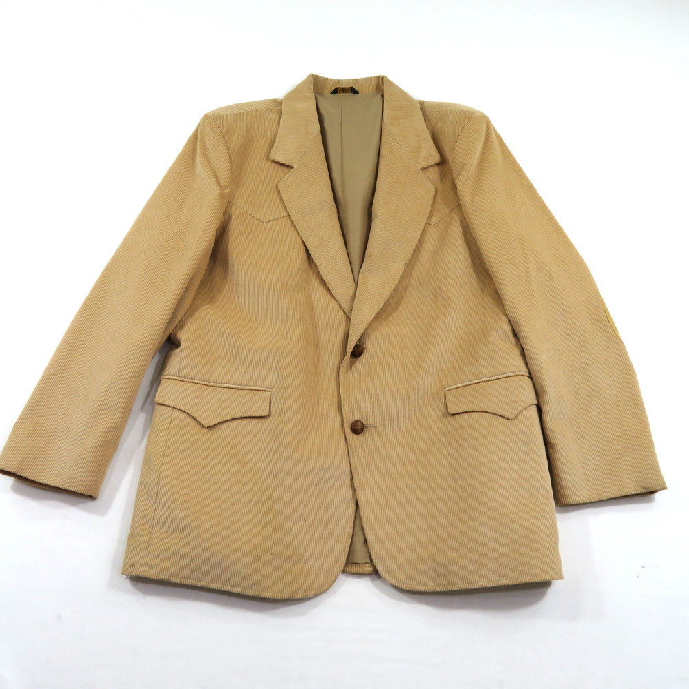 Pioneer Wear Corduroy Sports Coat Suit Jacket Blazer Mens 46 Tan Leather Elbows